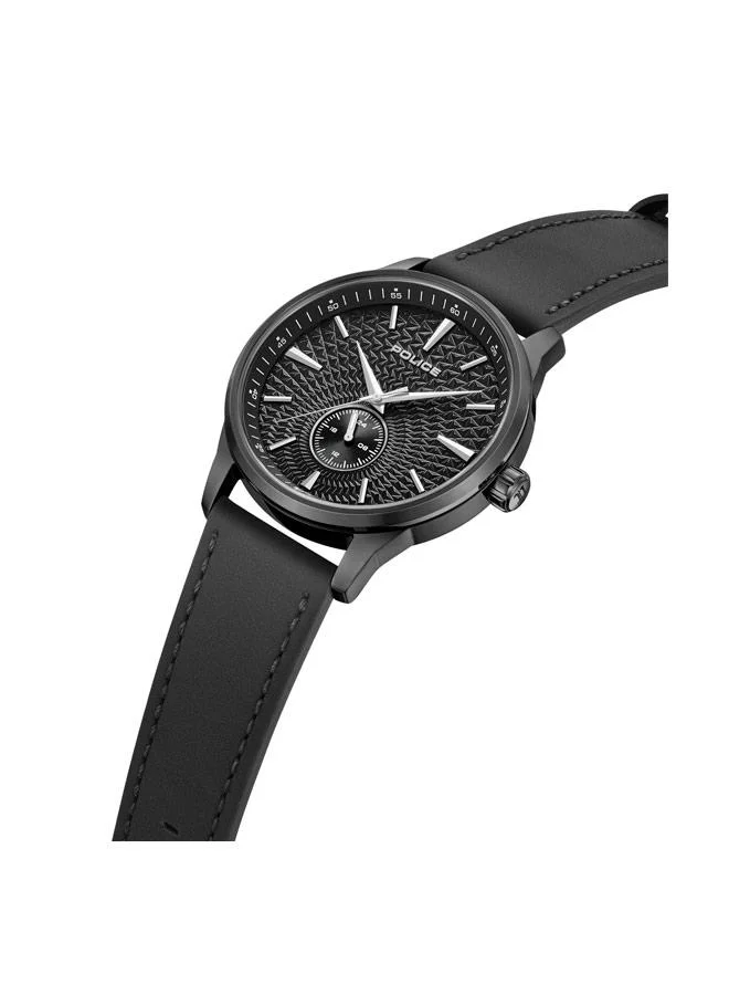 بوليس Jet Black Dial Genuine Leather Strap Analog Watch for Men, 44mm